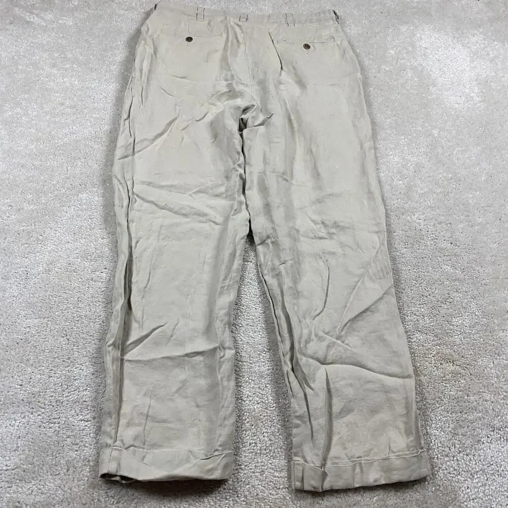 Brooks Brothers Pants Mens 35x30 Beige Irish Linen Pleated Dress Trousers Formal